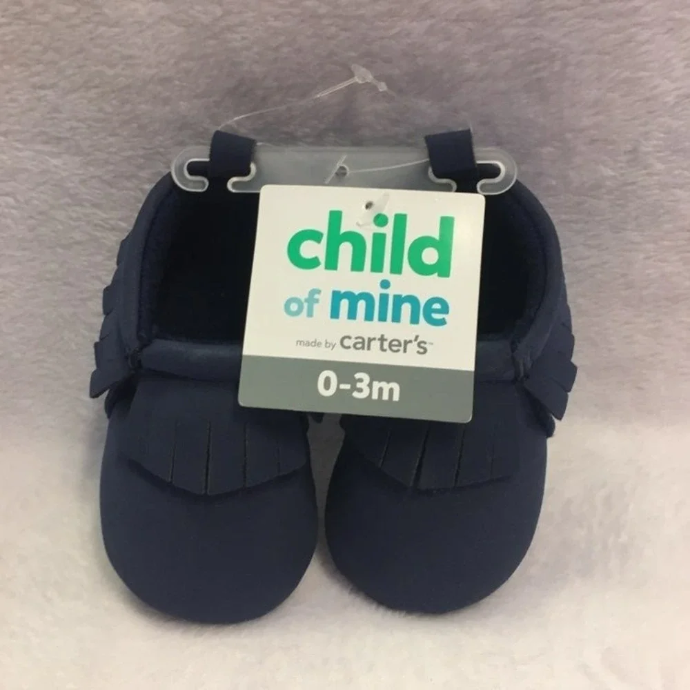 Child of Mine Moccasins Baby 0-3M Navy Blue NWT Fringe Soft Sole Crib Shoes